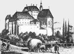 Pohľad na juhozápadnú stranu Bojnického zámku z roku 1860.